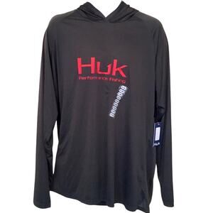 Huk Performance Fishing Hoodie Pullover Gray/Red XXLarge NWT